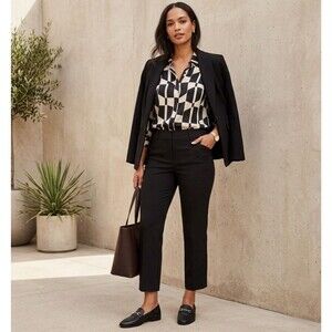 NWT Ann Taylor LOFT The Curvy Riviera Pants Black Cropped Slit Ankle Size 10P